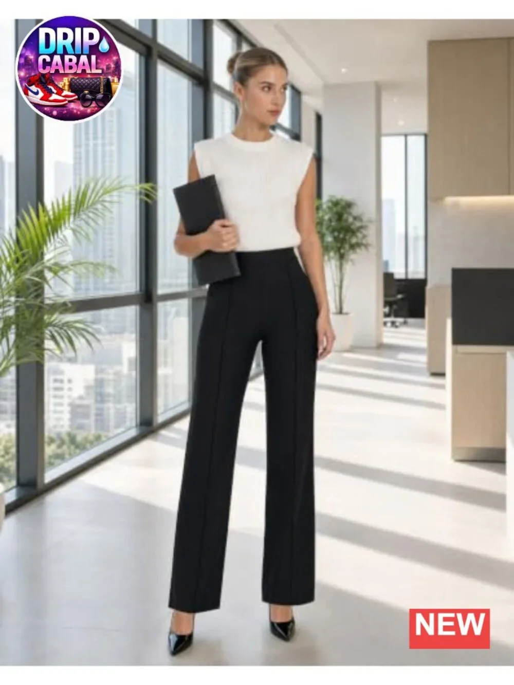 High Waist Straight Leg Work Pants Stretchy Business Casual Slacks